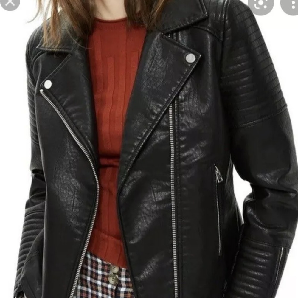NWOT Topshop black Faux Leather motorcycle jacket Sz 2
